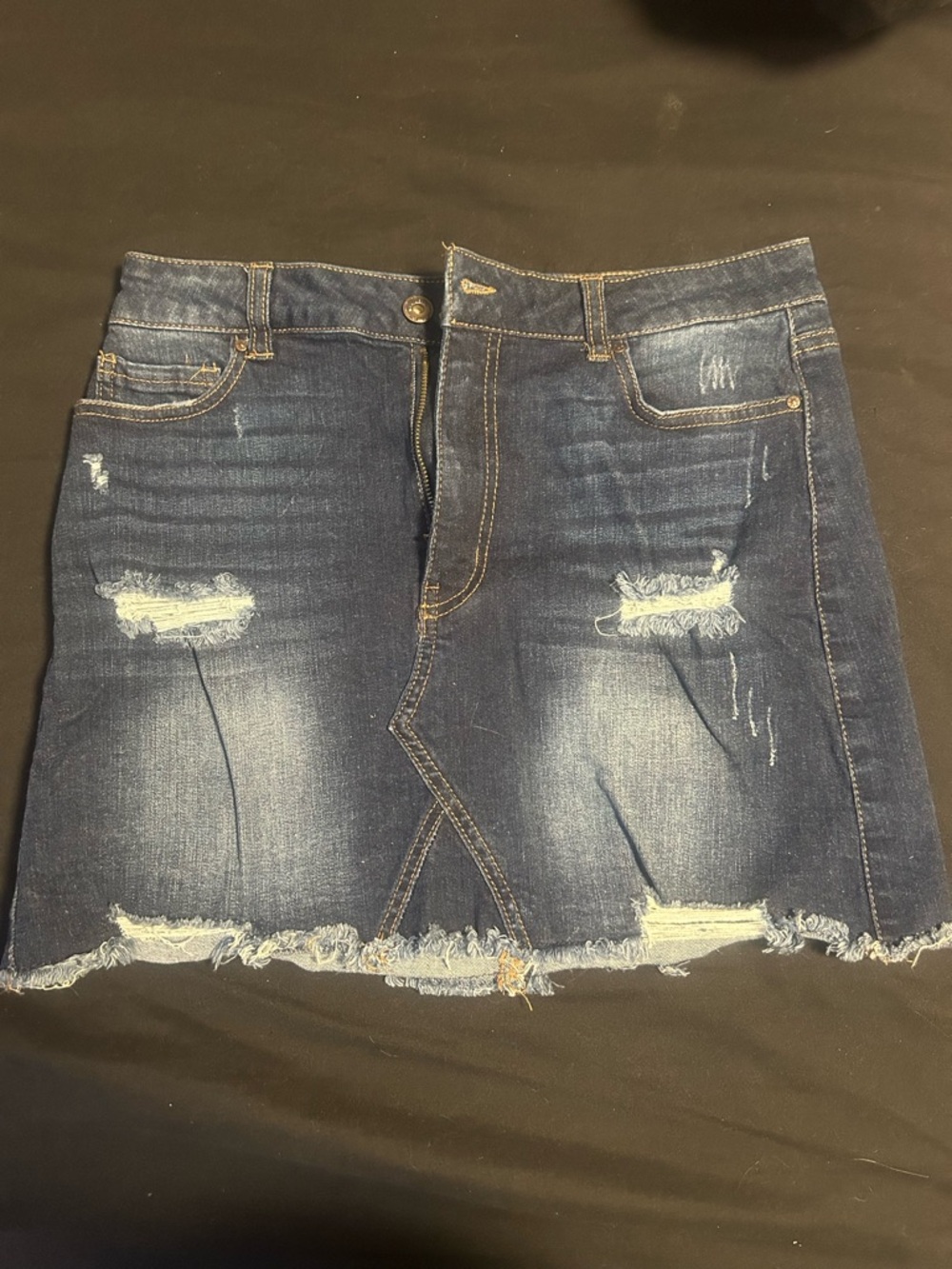 Wax Jean Dark Blue Distressed Denim Mini Skirt